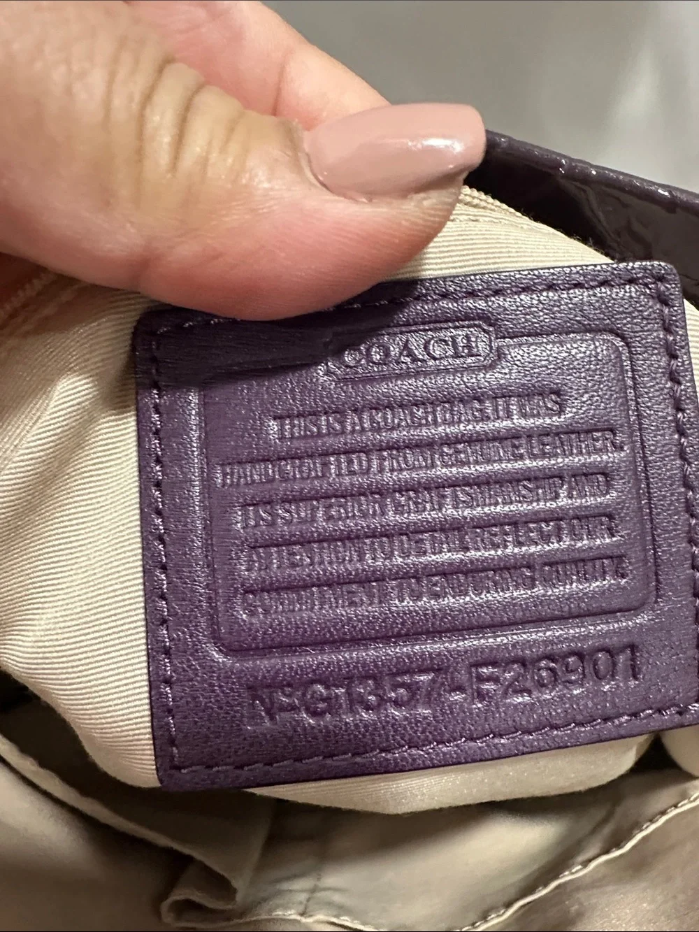 Coach Glossy Embossed Tote in Deep Plum